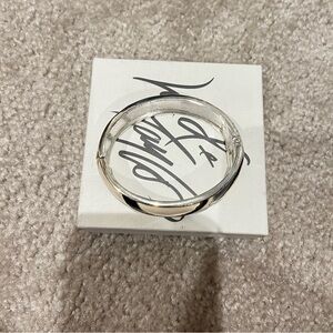 Enamel black and white bangle bracelet with spring clasp for easy wear